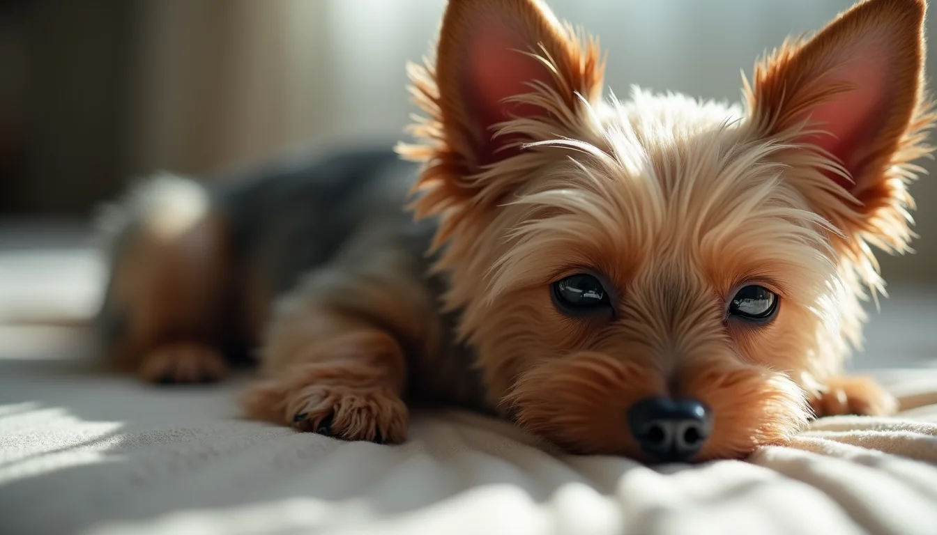 Close-up view of a teacup Yorkie resting peacefully